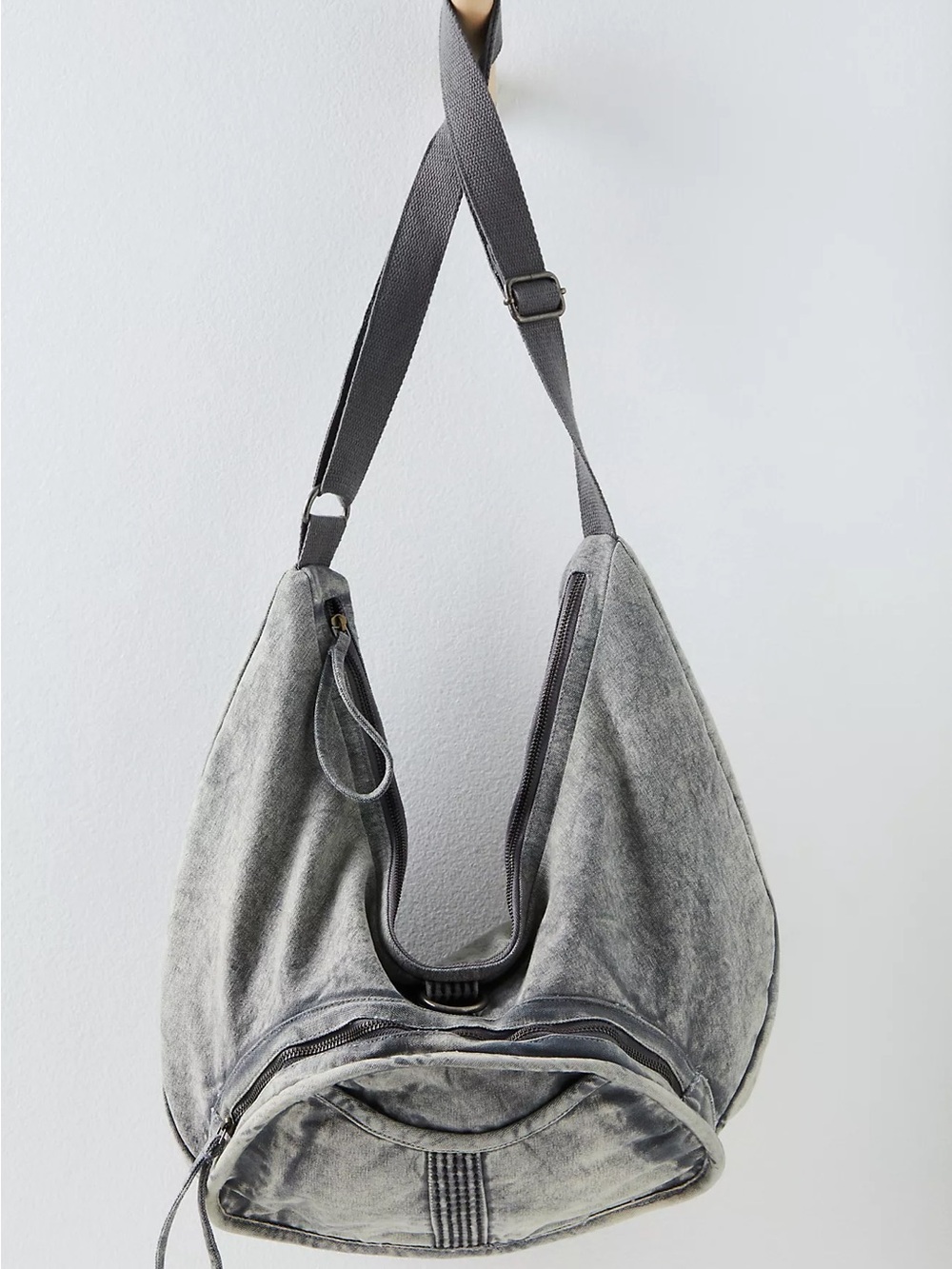 Free People Styx Washed Denim Gray Casual Sling Crossbody Shoulder Bag - Picture 7 of 7